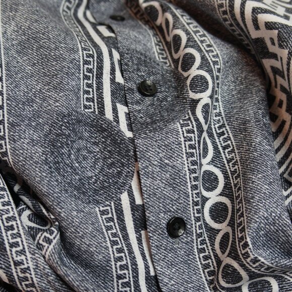 PAVINI Gray Long Sleeve Button Front Geometric Baroque Pattern Shirt Sz XXL - Picture 6 of 7